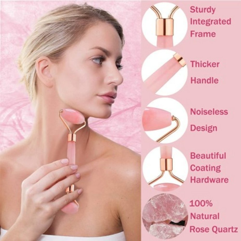 Natural  Rose Quartz Facial Roller Skin Care Beauty Massage & Lift Absorb Creams